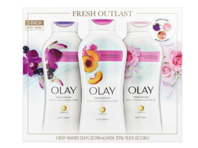 Olay Fresh Outlast Body Wash, Orchid & Black Current, Peach & Cherry Blossom, Rose Water & Sweet Nectar, 70.8 fl oz/ 2.09, Pack Of 3