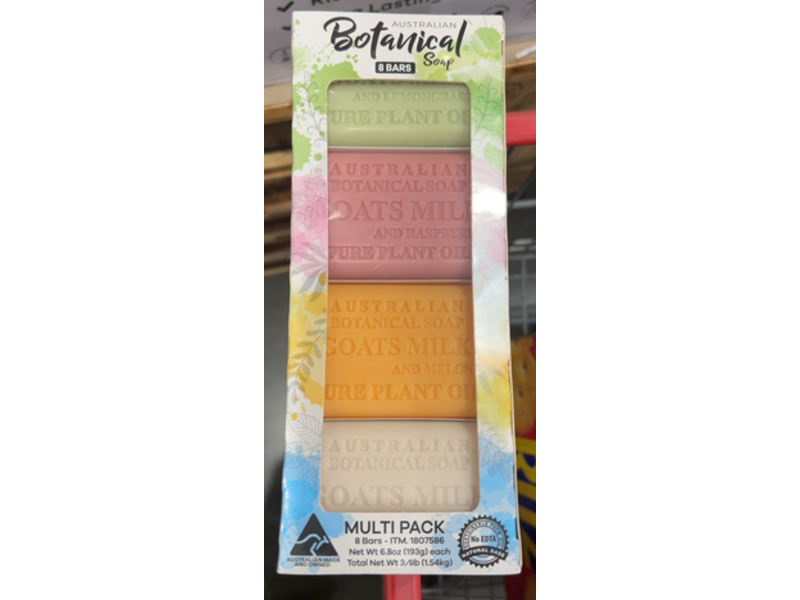 Australian Botanical Soap Goat's Milk Bars, Lemongrass, Raspberry, Melon & Shea Butter, 6.8 oz/193 g, 8 Count