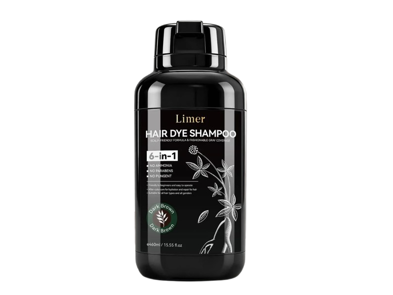 Limer 6-In-1 Hair Dye Shampoo, Dark Brown, 15.55 fl oz/460 mL