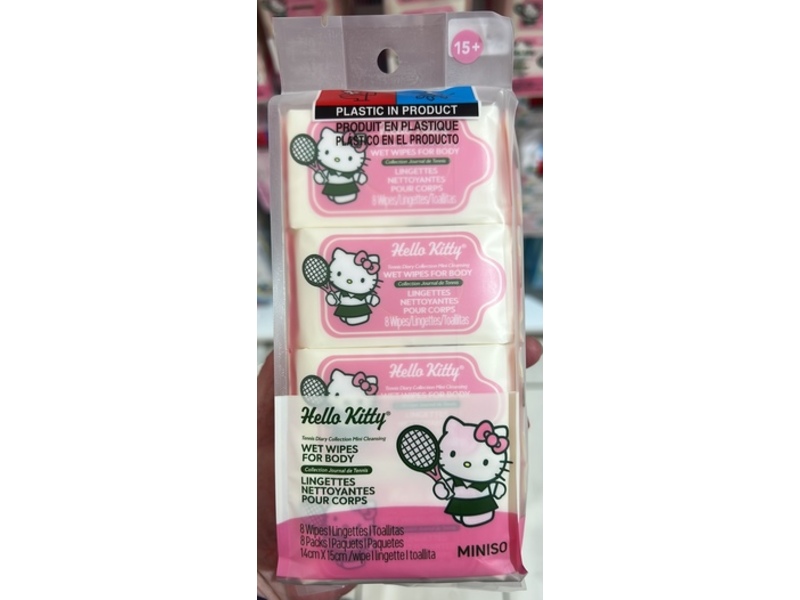 Miniso X Hello Kitty Wet Wipes, Tennis Diary Collection, 8 Count, Pack Of 8