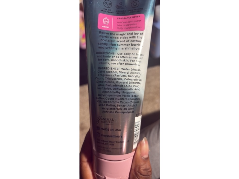 Scent Theory Boardwalk Spun Sugar Fragrance Body Cream, Cotton Candy & Blue Raspberries, 8 oz/226 g