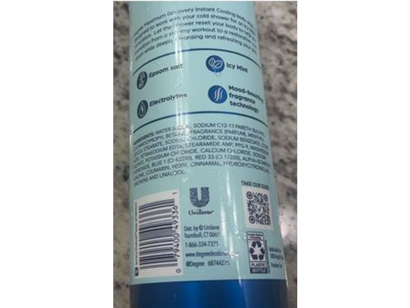 Degree Maximum Recovery Instant Cooling Shower Body Wash, Ice Mint, 22 oz