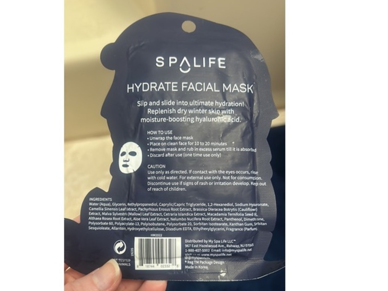 Spalife Hydrate Facial Mask, Hyaluronic Acid, 0.81 oz/23 g