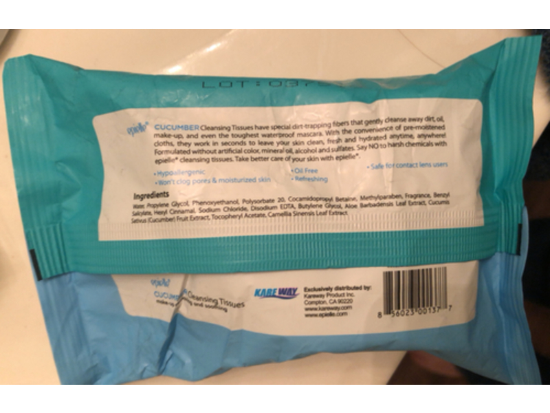 Epielle Makeup Remover Cleansing Tissues, Cucumber, 30 Count