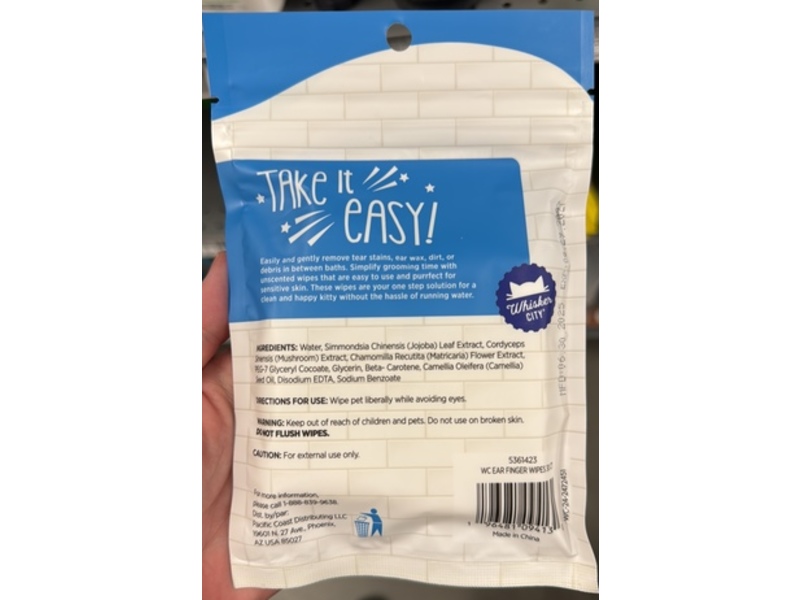 Whisker City Let's Make A Clean Getaway Face, Eye & Ear Wipes, Unscented, 30 Count