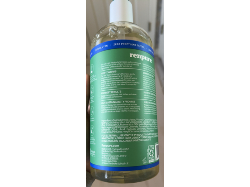 Renpure Refreshing Shampoo, Tea Tree & Rosemary, 32 fl oz/946 mL