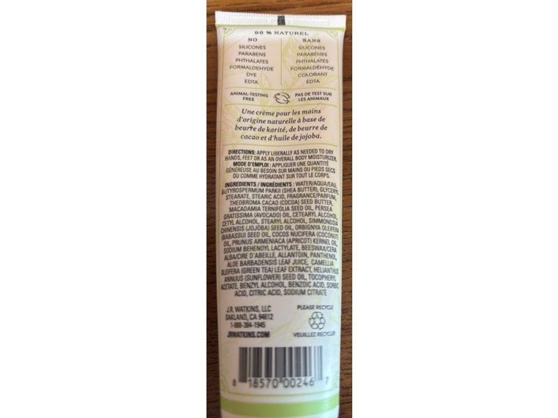 J.R. Watkins Hand Cream, Aloe & Green Tea, 3.3 oz/95 g