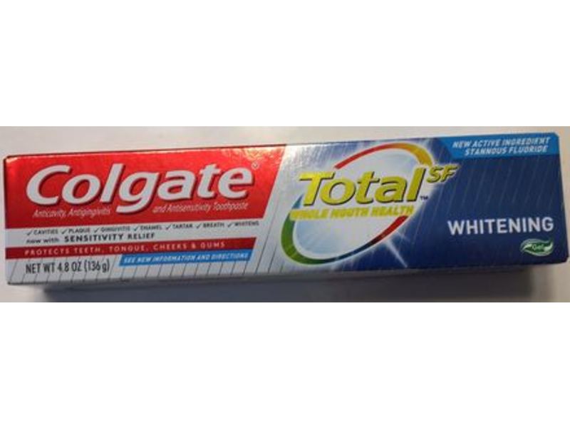 Colgate Total Sf Gel Toothpaste, Whitening, 4.8 oz/136 g, Pack Of 3