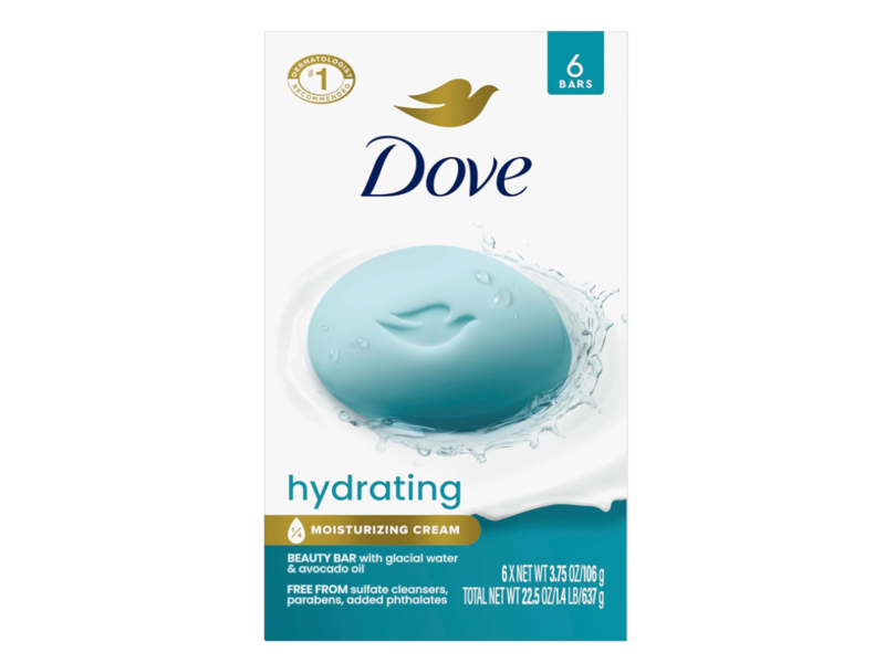 Dove Hydrating Moisturizing Cream Beauty Bar, Glacial Water & Avocado Oil, 3.75 oz/106 g, 6 Count