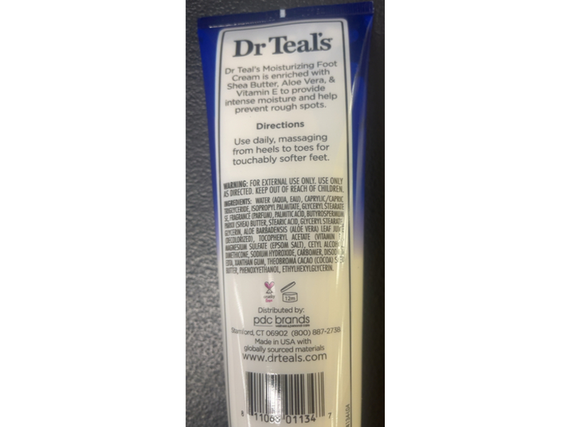 Dr Teal's Moisturize & Soften Foot Cream, Shea Butter & Aloe Vera, 8 oz/227 g