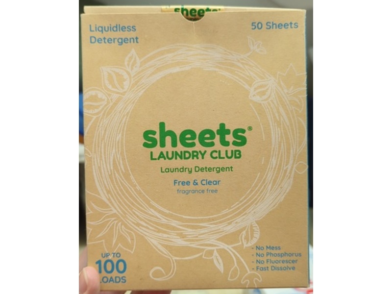Sheets Laundry Club Laundry Detergent Sheets, Free & Clear, 100 Loads, 50 Sheets