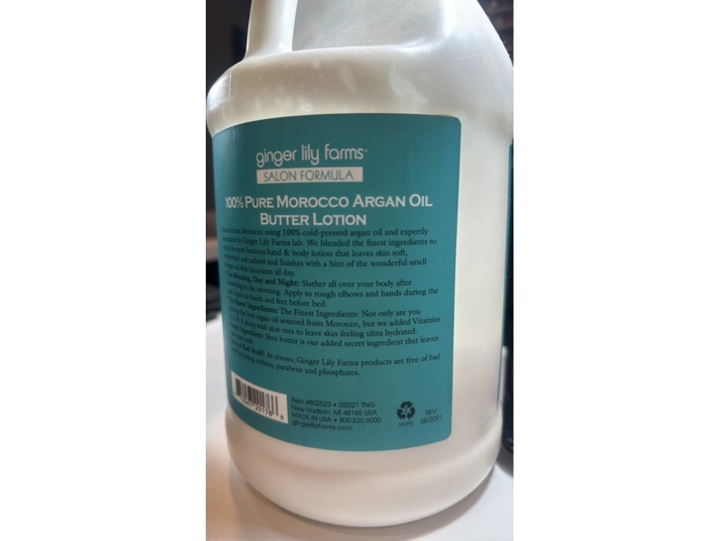 Ginger Lily Farms Salon Formula 100% Pure Morocco Argan Oil Butter Lotion, 128 fl oz/3.78 L