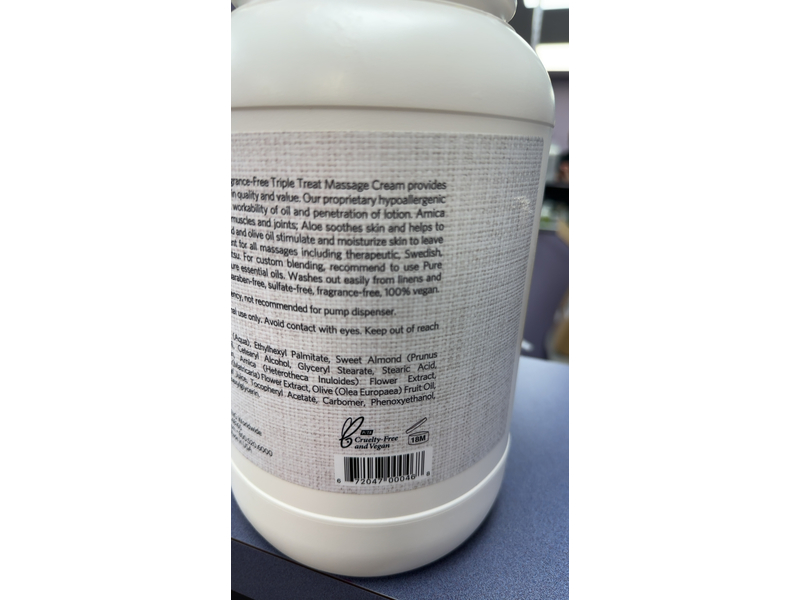 Ginger Lily Farms Botanicals Triple Treat Massage Cream, Fragrance-Free, 128 fl oz/3.75 L