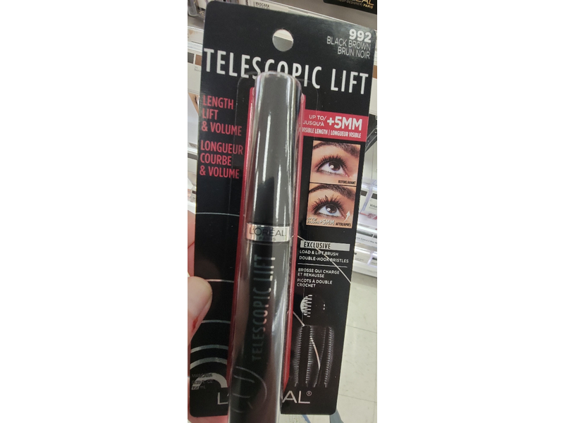 L'Oreal Paris Telescopic Lift Washable Mascara, 992 Black Brown, 0.33 fl oz/10 mL