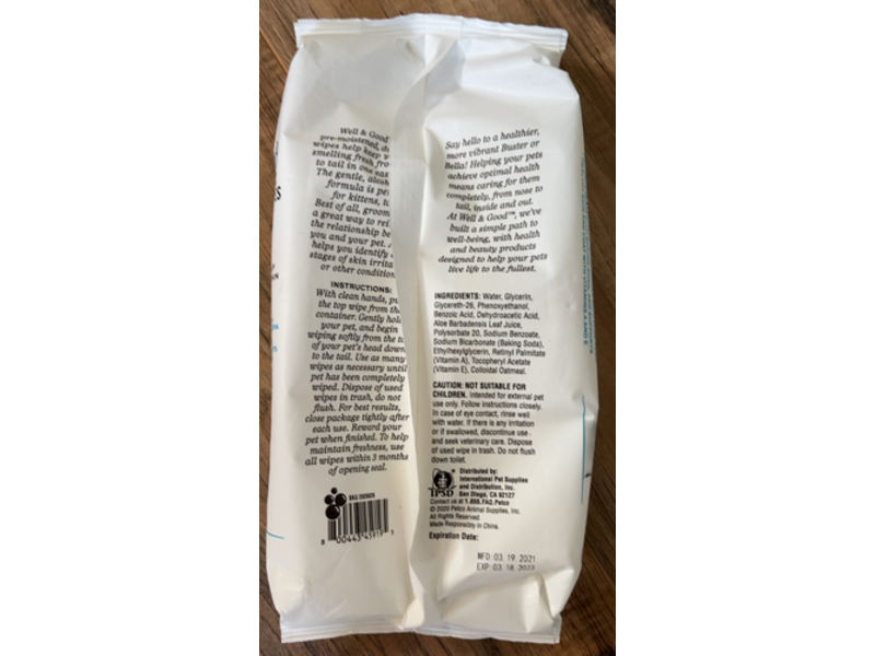 Well & Good Deodorizing Cat Wipes, Pack Of 100