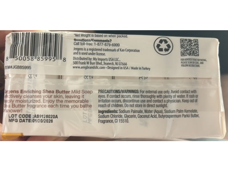 Jergens Mild Soap, Shea Butter, 3 oz/85 g, Pack Of 4