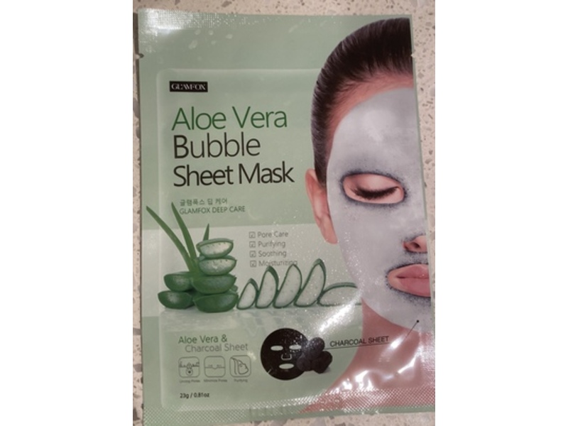 GlamFox Bubble Sheet Mask, Aloe Vera & Charcoal, 0.81 oz/23 g