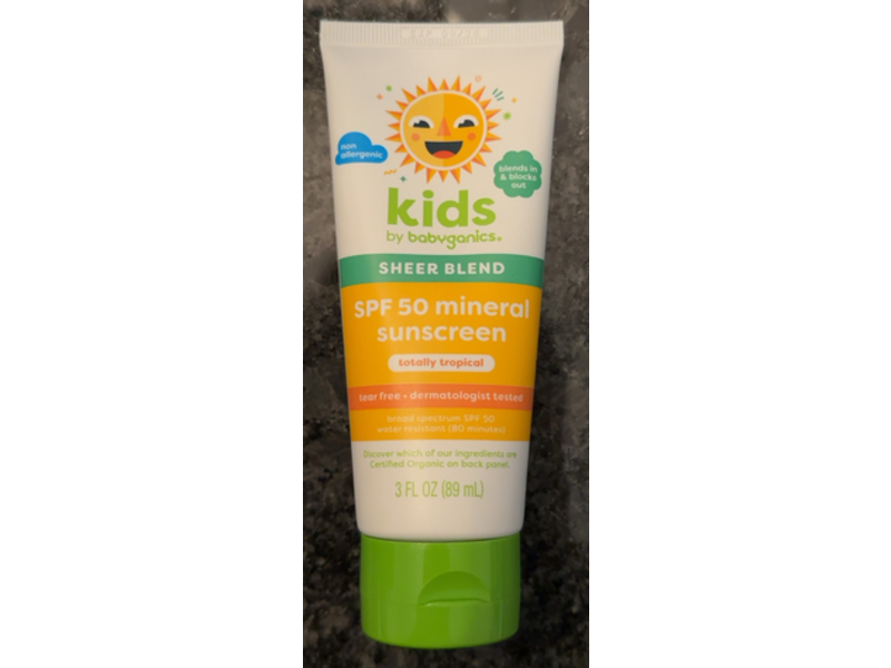 Babyganics Kids Sheer Blend Mineral Sunscreen, SPF 50, 3 fl oz/89 mL