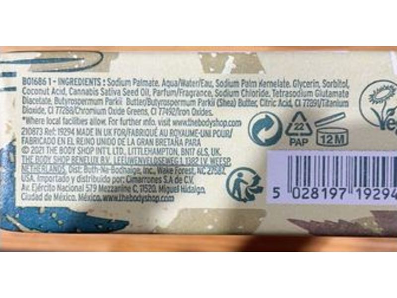 The Body Shop Cleansing Face & Body Slab, Hemp, Cleanse & Nourish, 5.2 oz/150 g