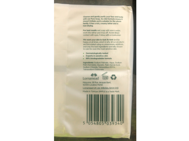 Simple Pure Soap, 3.5 oz/100 g, 6 Count