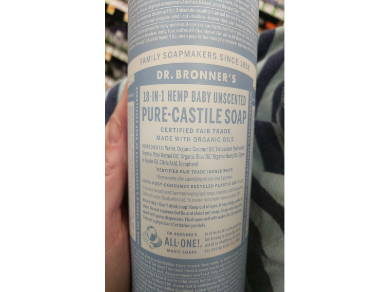 Dr. Bronner's 18-in-1 Hemp Baby Unscented Pure-Castile Soap, 32 fl. oz