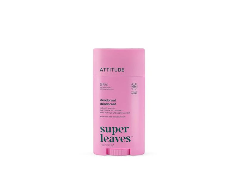 Attitude Super Leaves Deodorant, Coconut & Wild Berries, 2.64 oz/75 g