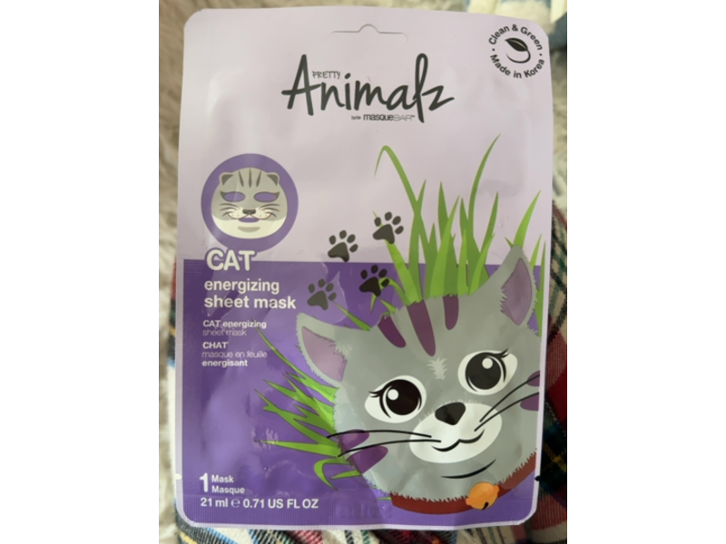 Pretty Animalz Energizing Sheet Mask, Cat, 0.71 fl oz/21 mL