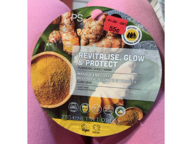 PS... Revitalise, Glow & Protect Turmeric Sheet Mask, 0.81 oz/23 g