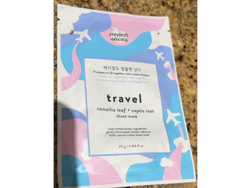 Peach Slices Camellia Leaf + Coptis Root Sheet Mask, Travel, 0.84 fl oz/25 g
