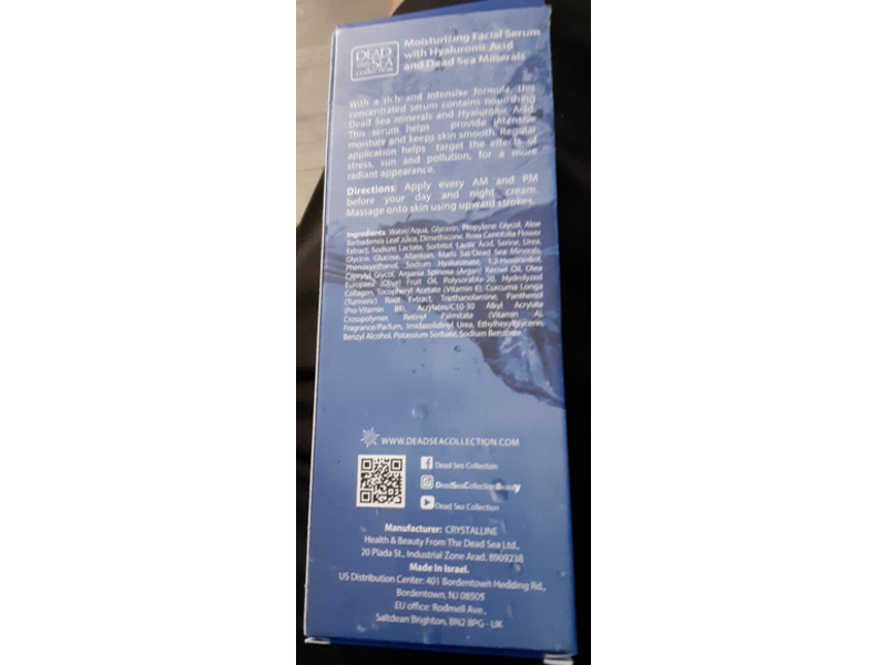 Dead Sea Collection Moisturizing Facial Serum, Hyaluronic Acid, 1.69 fl oz/50 mL