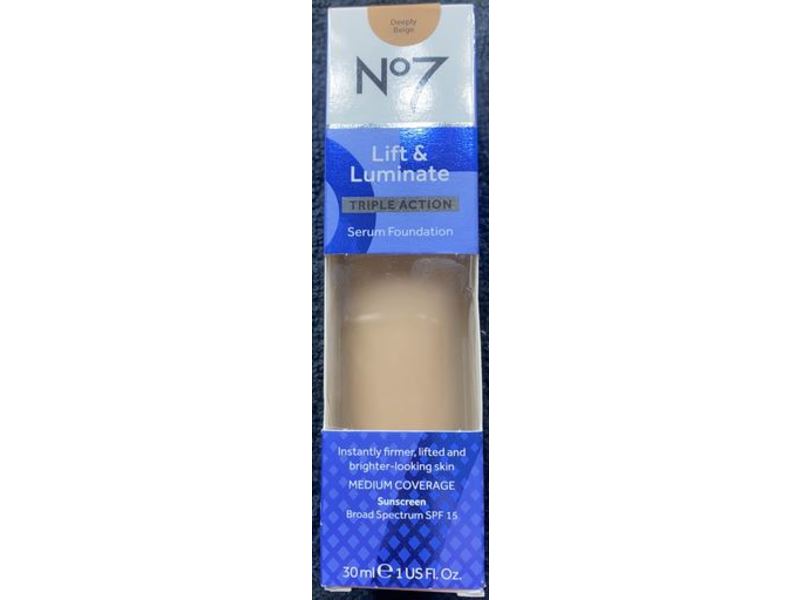 No7 Lift & Luminate Triple Action Serum Foundation, SPF15, Deeply Beige, 1 fl oz/30 mL