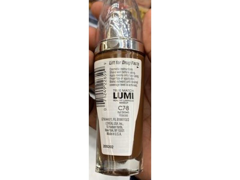 L'Oreal Paris True Match Lumi Healthy Luminous Makeup, C7-8 Nut Brown/Cocoa, SPF 20, 1 fl oz/30 mL