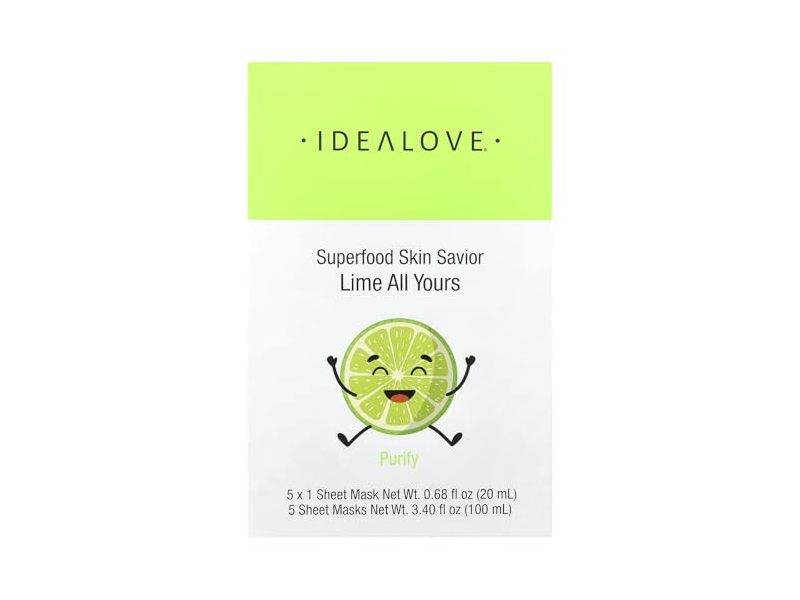 Idealove Superfood Skin Savior Sheet Masks, Lime All Yours, 0.68 fl oz/20 mL, Pack of 5
