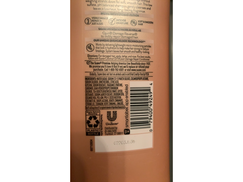 Suave Damage Repair Shampoo, Coconut Oil, 18 fl oz/532 mL