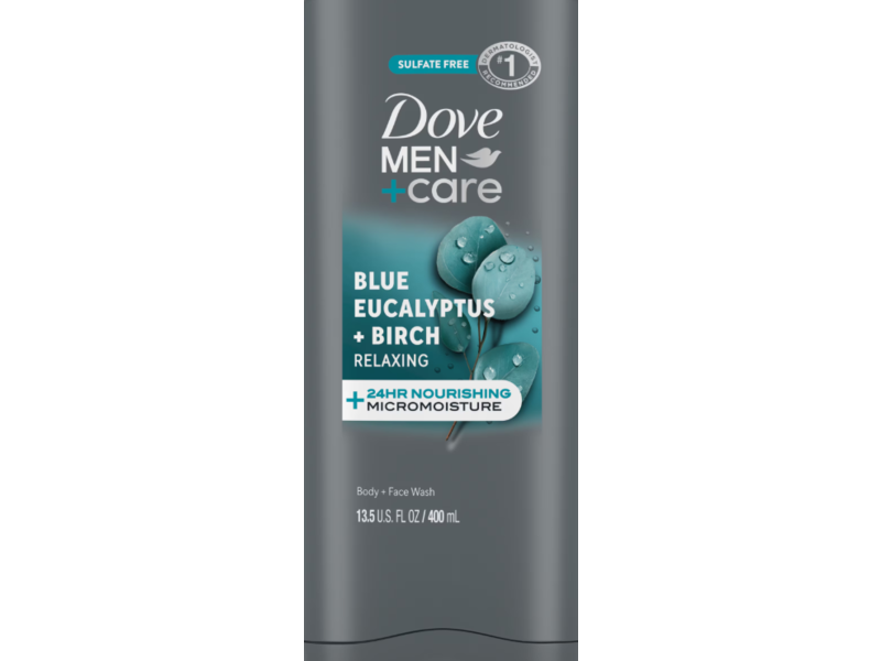 Dove Men + Care Relaxing Body+Face Wash, Blue Eucalyptus + Birch, 13.5 fl oz/400 mL