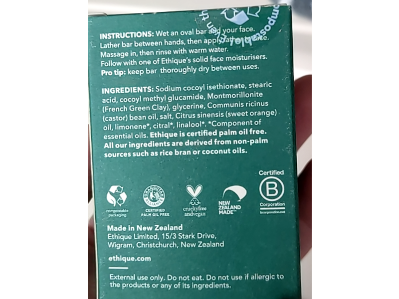 Ethique Solid Face Cleanser, Deep Clean, 3.53 oz/100 g