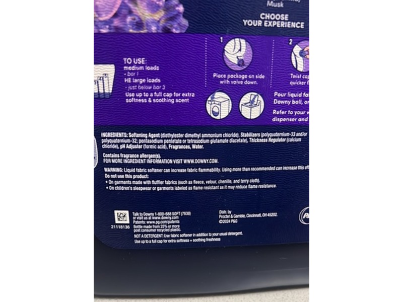 Downy Calm 2in1 Soft + Scent Fabric Softener, Lavender & Vanilla Bean, 164 Loads, 111 fl oz/3.28 L