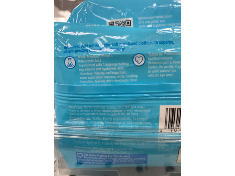 Neutrogena Hydro Boost Ultra-Soft Cleansing Towelettes, Hyaluronic Acid, 25Count