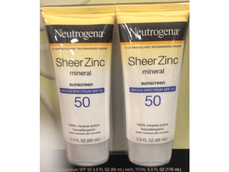 Neutrogena Sheer Zinc Mineral Sunscreen, SPF 50, 3 fl oz/88 mL