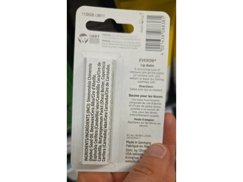 Weleda Everon Lip Balm, Rose & Beeswax, 0.17 oz/4.8 g