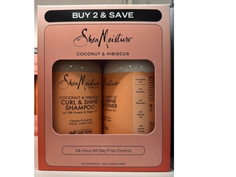 SheaMoisture Curl & Shine Shampoo & Conditioner, Coconut & Hibiscus, 13 fl oz/384 mL, 2 Pack