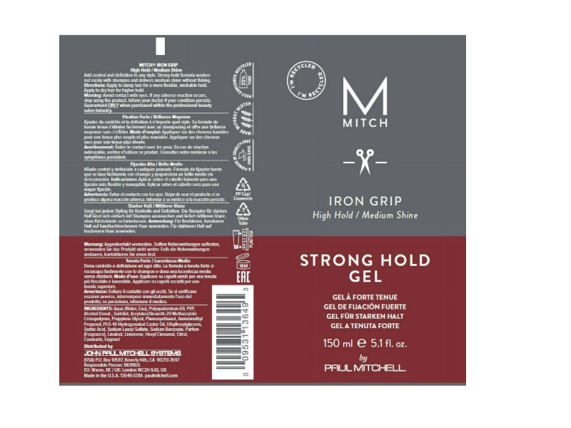Paul Mitchell Iron Grip Strong Hold Gel, 5.1 fl oz/150 mL
