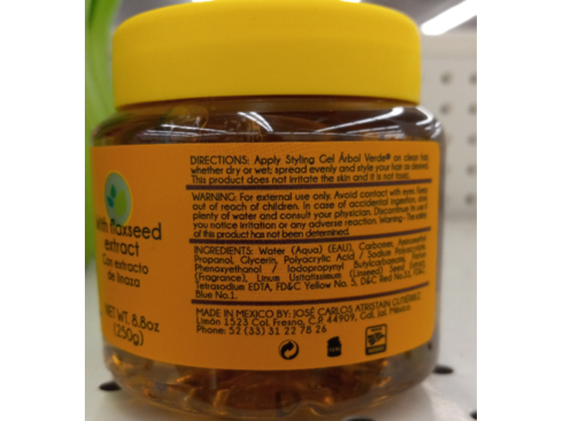 Arbol Verde, Flaxseed Styling Gel, 8.8 oz/250 g