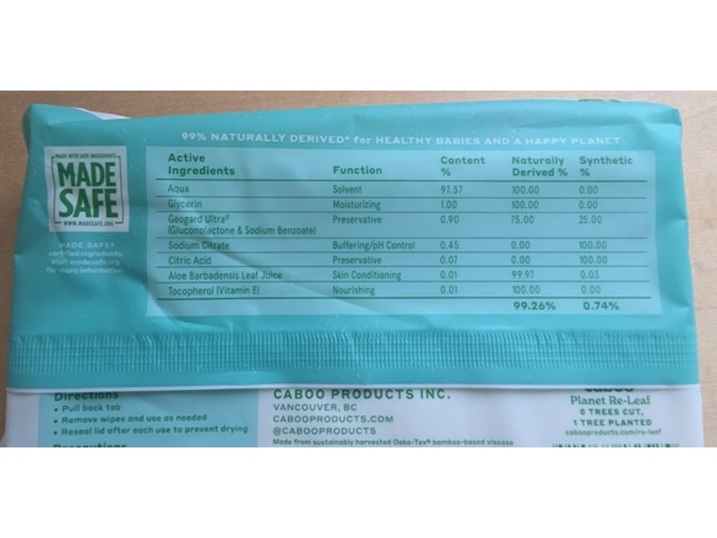 Caboo Bamboo Baby Wipes, Unscented, 72 Counts, Pack Of 6