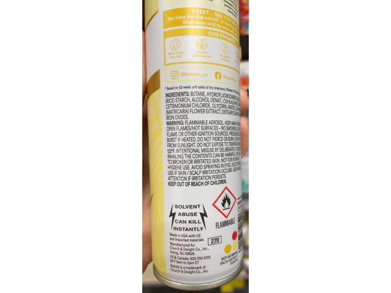 Batiste Dry Shampoo, Brilliant Blonde, 3.8 fl oz/108 g, Pack Of 3