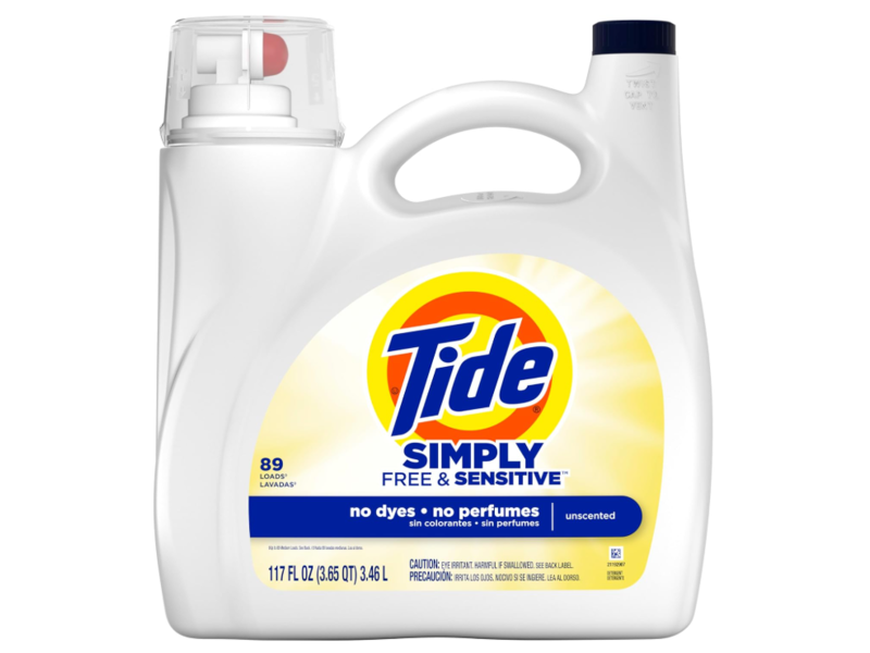 Tide Simply Free & Sensitive Liquid Detergent, Unscented, 89 Loads, 117 fl oz/3.46 L