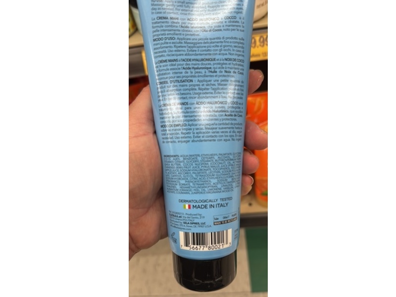 Delfanti Milano Hand Cream, Hyaluronic Acid, Coconut, 8.4 fl oz/250 mL
