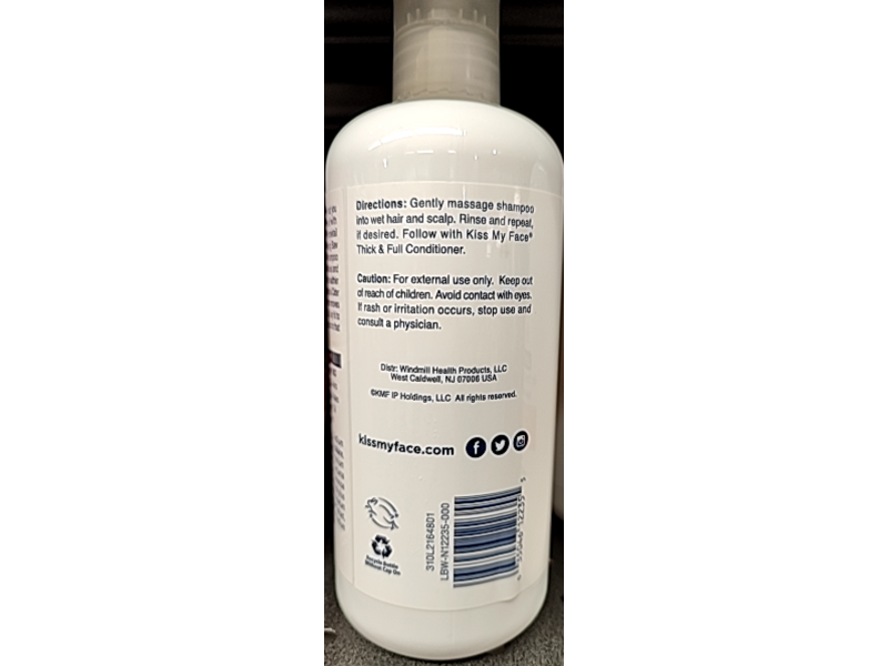 Kiss My Face Thick & Full Hair & Scalp Care Shampoo, Ginkgo Biloba, Curcumin & Apple Cider Vinegar, 16 fl oz/473 mL
