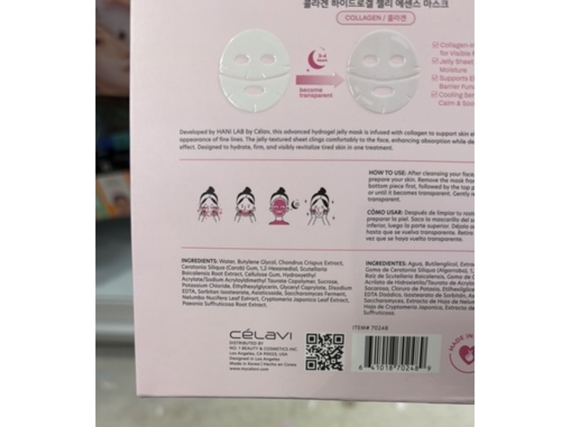 Hani Lab By Celavi Hydrogel Jelly Infusion Mask, Collagen, 1.06 oz/30 g, 3 Count