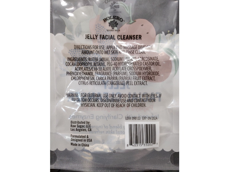 Bolero Beverly Hills Jelly Facial Cleanser, Papaya, Tangerine Peel, 1.7 fl oz/50.2 mL